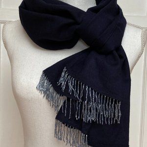 Navy Blue Scarf With Bugle Beaded Fringe  Unworn condition